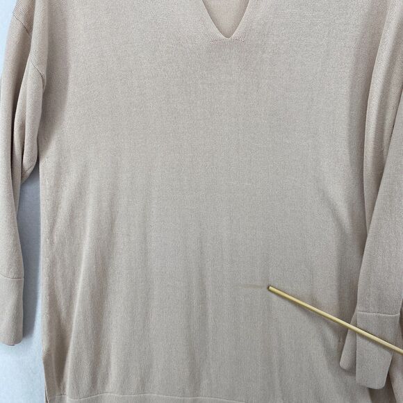 MM. LAFLEUR Sweater M Cotton Viscose Tunic Split Neck 3/4 Sleeve Pullover Beige - Picture 12 of 15